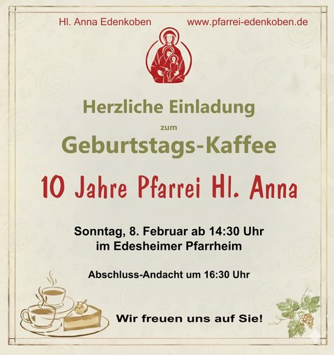 Einladung 10 Jahre Hl. Anna